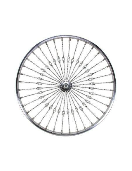 26 Steel Front Wheel Twisted Cage 36 Spoke 8gChrome 3/8 Axle Single Wall Chrome.